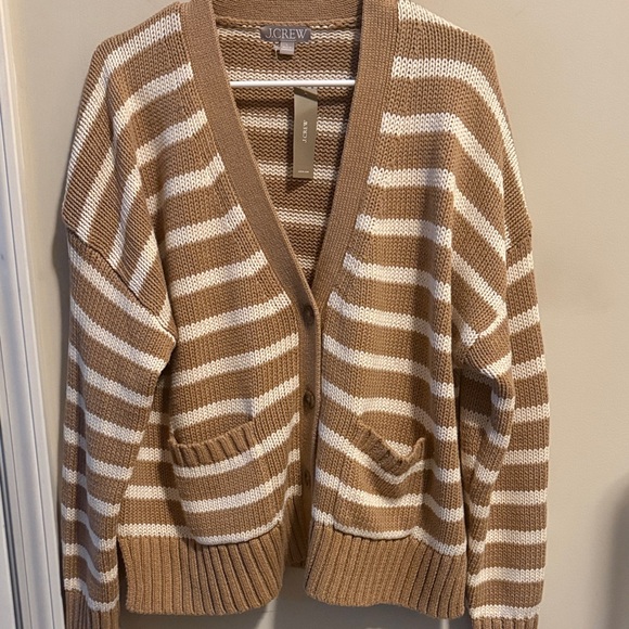 J. Crew Women's Camel and Natural Heritage cotton Striped Cardigan - Picture 2 of 10